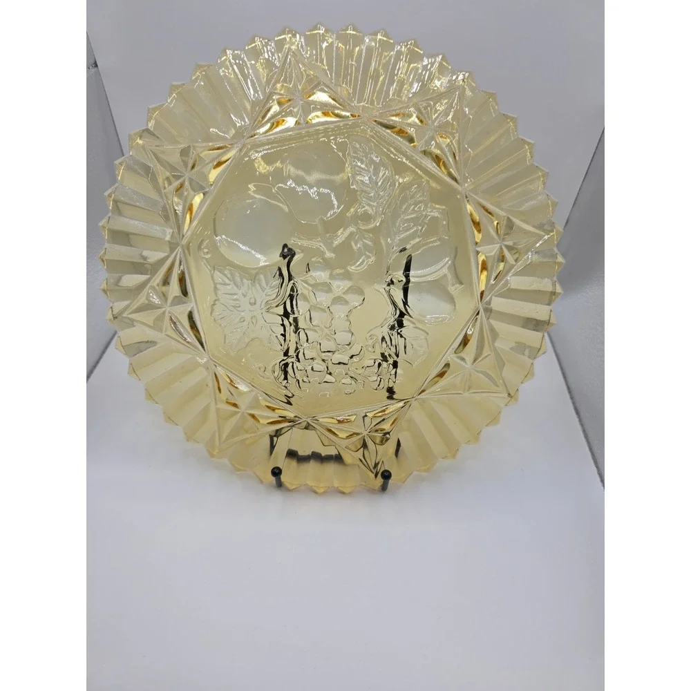 Vintage Amber Federal Fruit Glass Serving Plate 1940's Pioneer Fruit Pattern